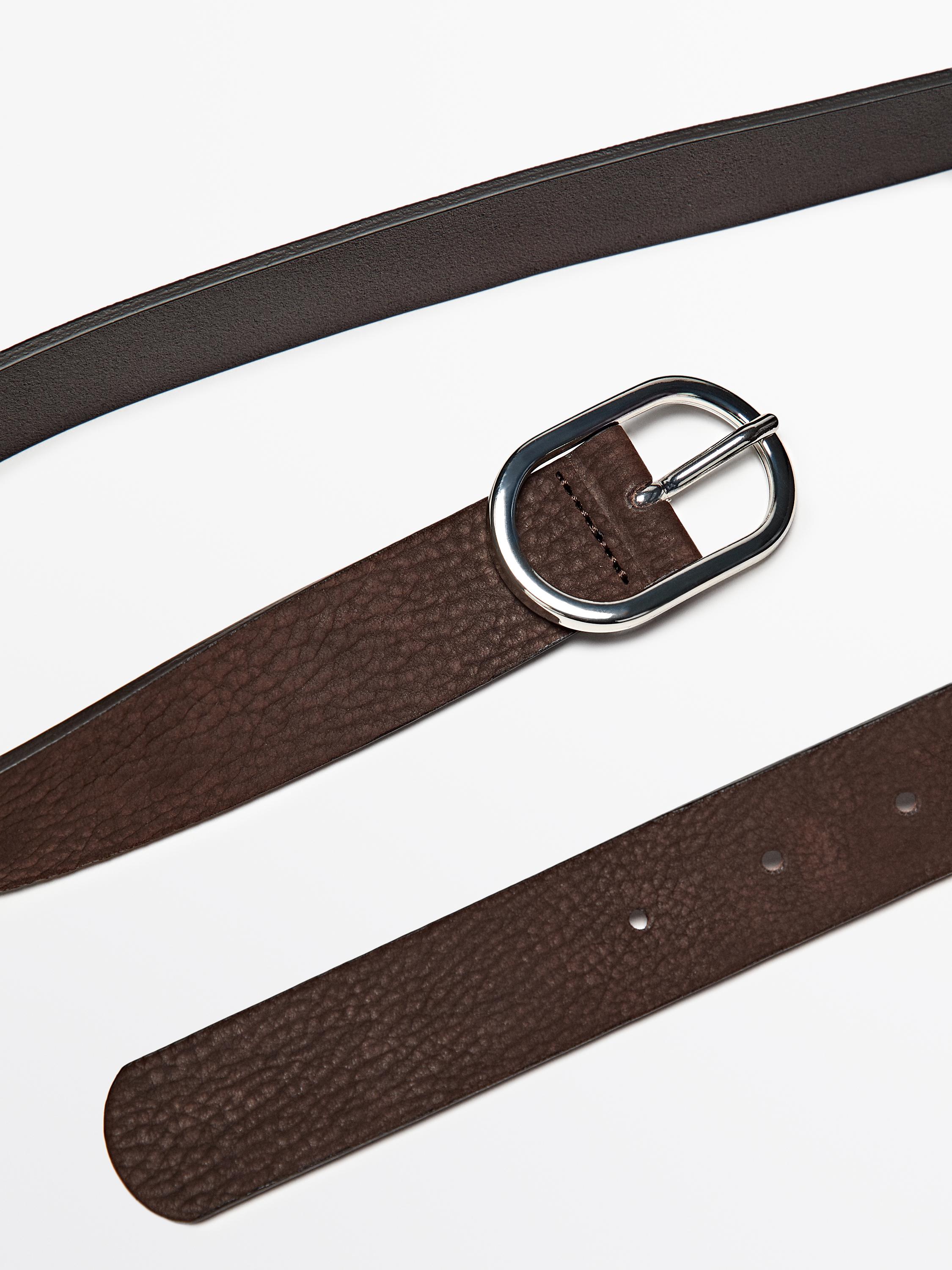 Nubuck leather belt with oval buckle